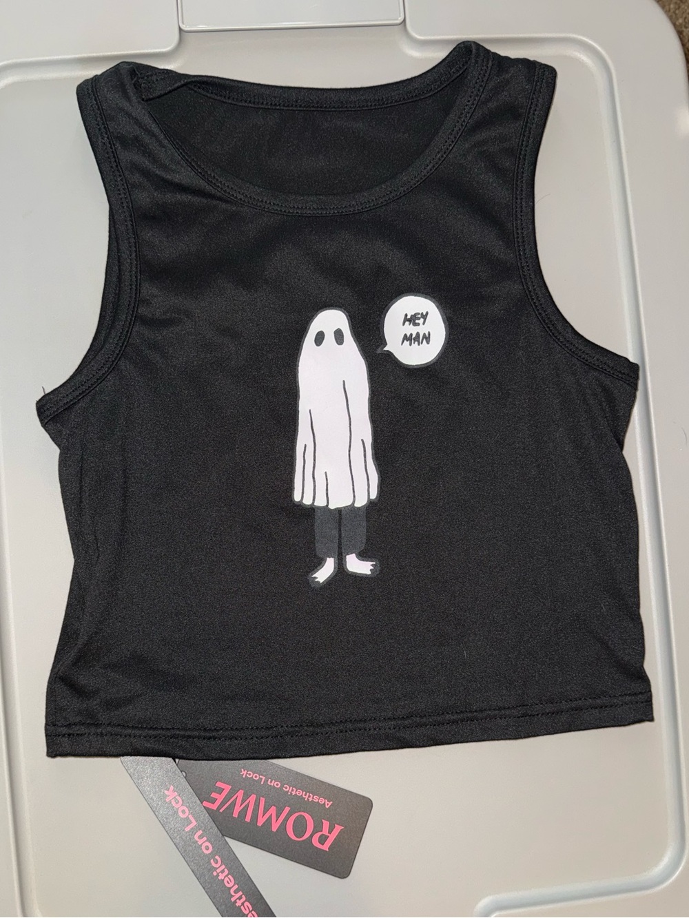 Hey Man Crop Tank with Ghost Graphic